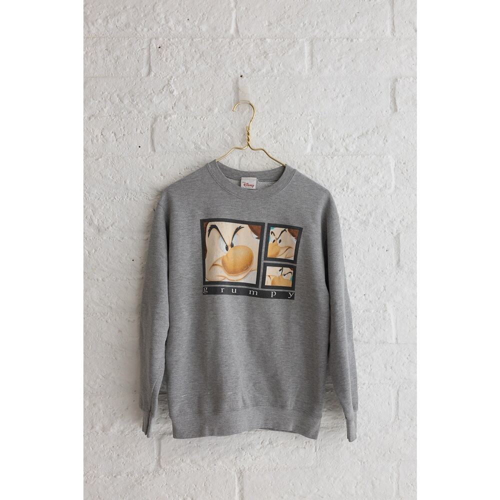 Vintage Disney Store Grumpy Sweatshirt Y2K 90s Gray Crewneck Small
